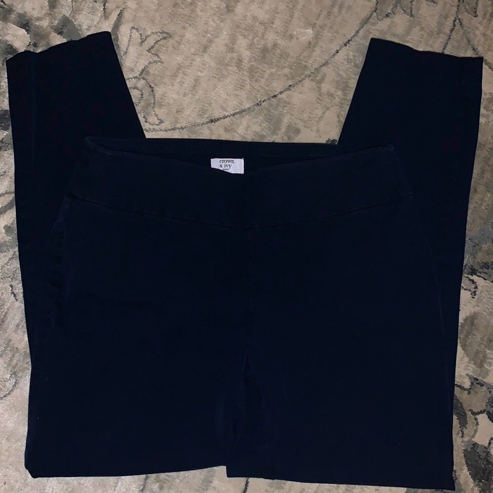 CROWN & IVY pull-on navy ankle pants 6P